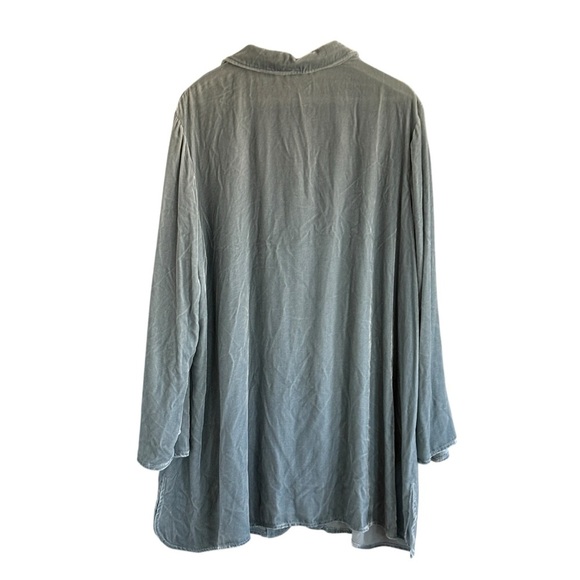 Soft Surroundings Soft Teal Button Down Shirt Tunic Velvet Silk Blend Size 2X - Picture 9 of 9